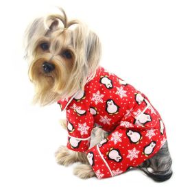 Penguins & Snowflake Flannel PJ with 2 Pockets (Color: Red, size: L)