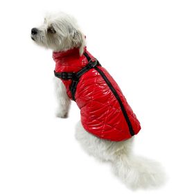 Water Resistant Puffy Vest with Built-In Harness (Color: Red, size: XL)
